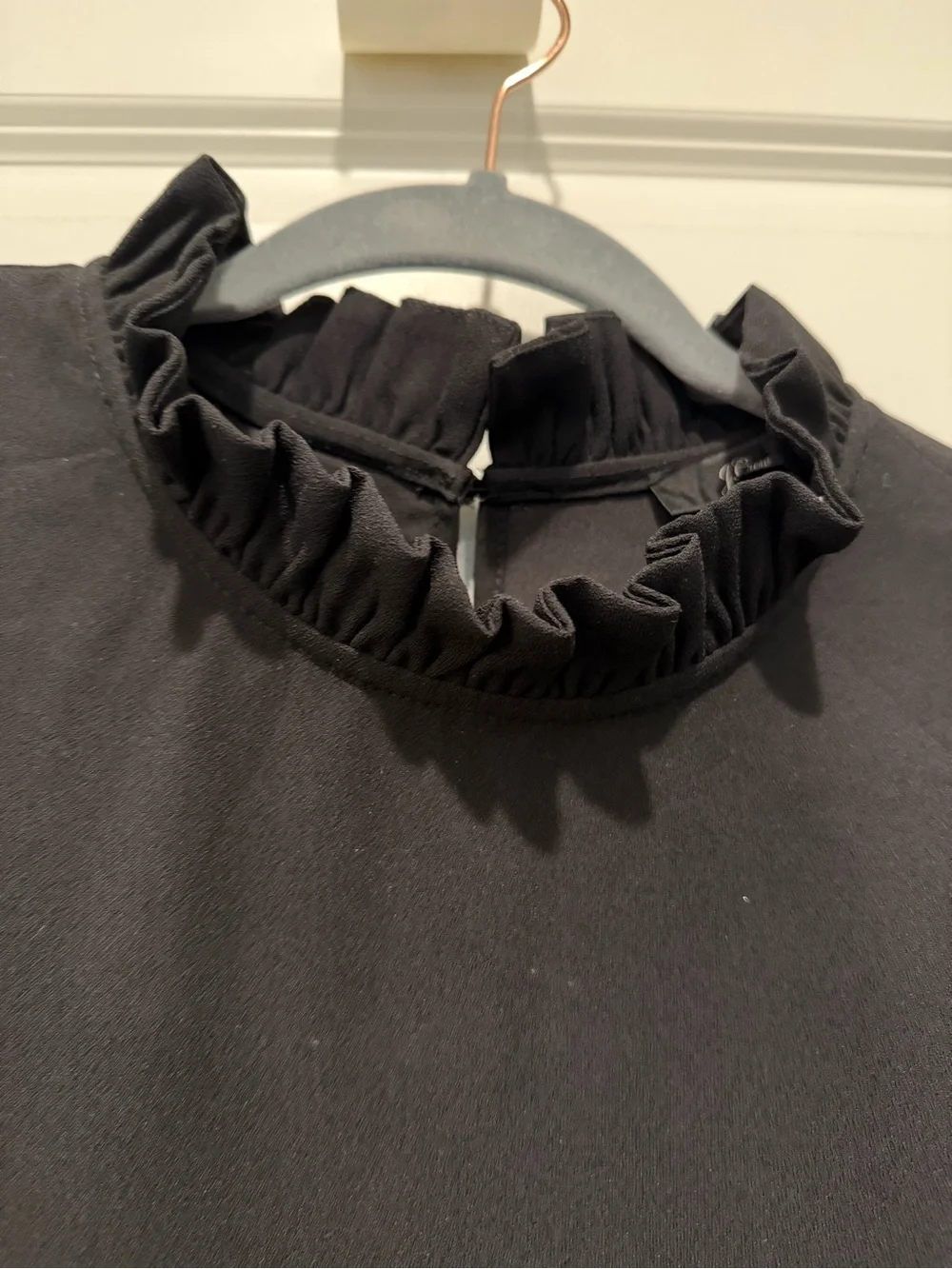J. Crew Black Ruffle-Neck Long Sleeve Blouse